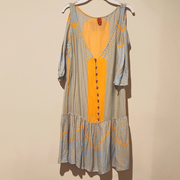 ❤️ FARM RIO COLD SHOULDER DROP WAIST MINI DRESS / TUNIC TOP, SMALL - Picture 2 of 8